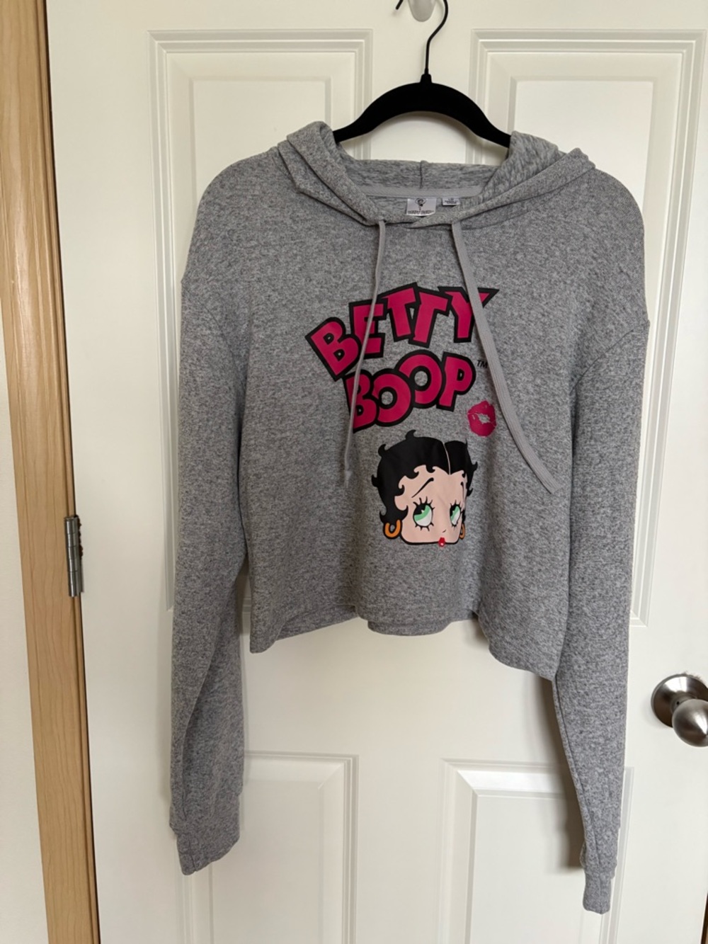 Betty Boop Gray Hoodie with Bright Pink Logo and Character